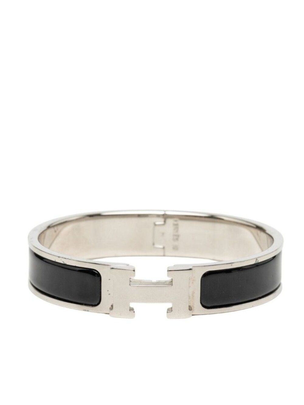 Hermes Clic H PM Bracelet Bangle Silver Black Metal Enamel
